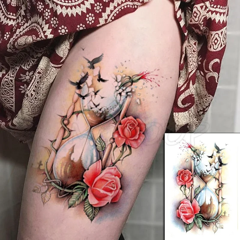 Temporary Tattoo Stickers Rose Sapphire Red Flower Fake Tatto Waterproof Tatoo Back Leg Arm Belly Big Size for Women Men Girl