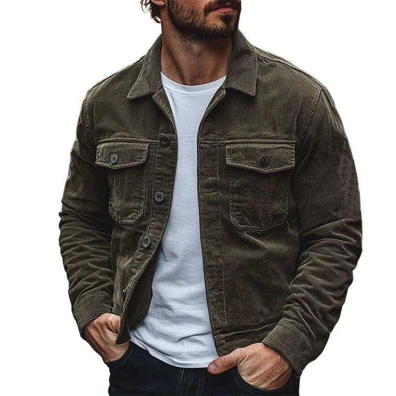 Men's Casual Solid Color Lapel Corduroy Jacket