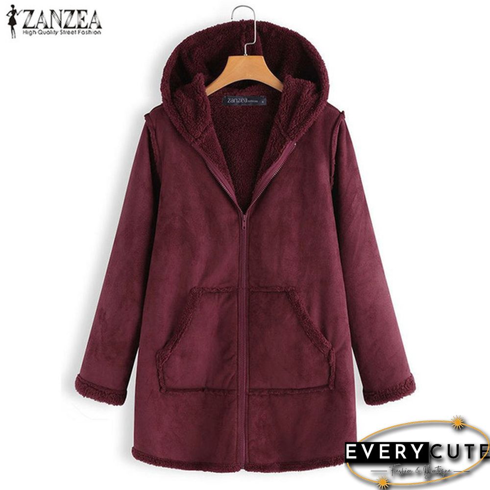 Women Winter Warm Full Sleeve Hooded Hoodies Zipper Fleece Coat Jacket Parka Outwear Plus