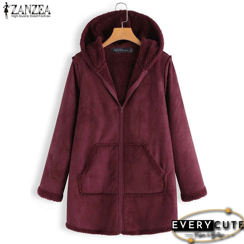 Women Winter Warm Full Sleeve Hooded Hoodies Zipper Fleece Coat Jacket Parka Outwear Plus