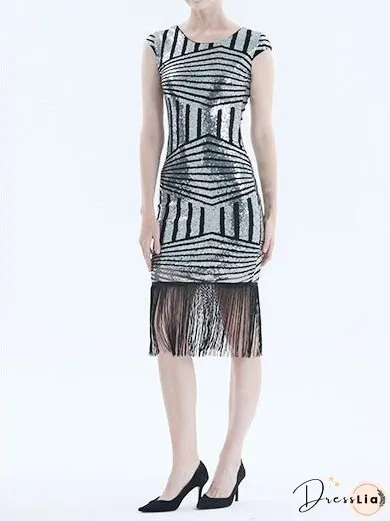 Sequined Fringe Slim Fit Midi Dress