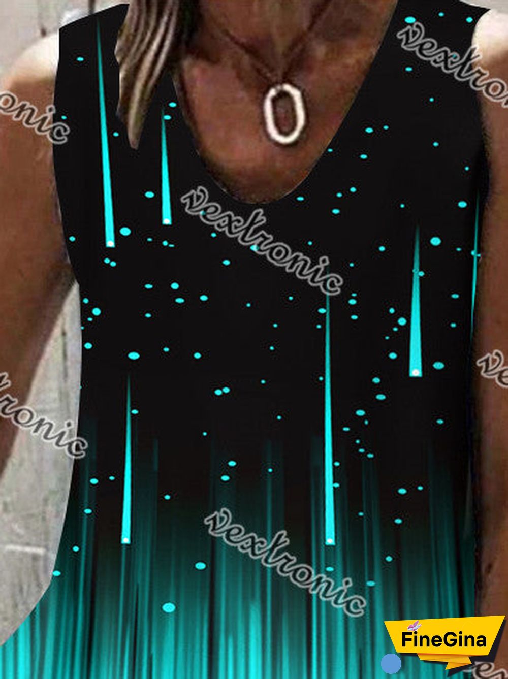 Women Sleeveless V-neck Polka Dot Colorblock Top