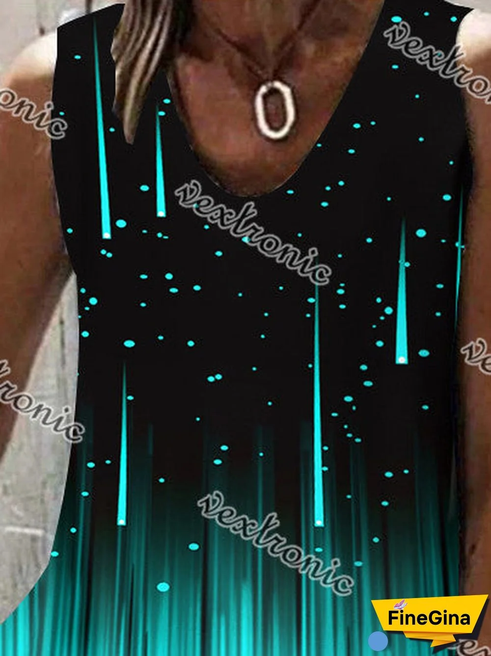 Women Sleeveless V-neck Polka Dot Colorblock Top