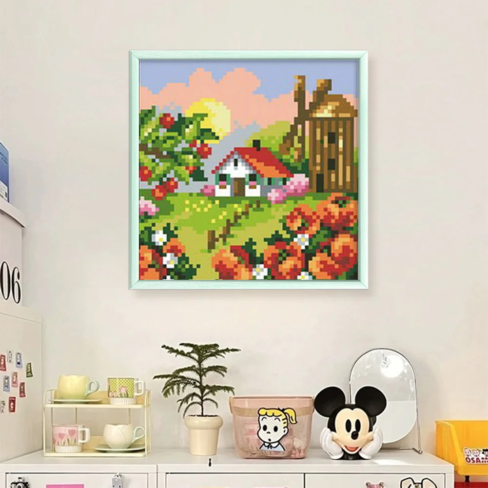 9CT Full Stamped Cross Stitch Bead Embroidery - Landscape Spring(Canvas|17*17CM)