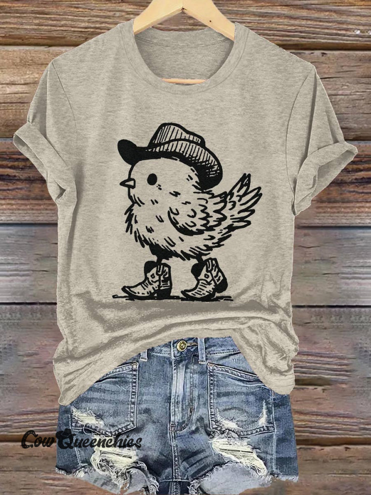 Chick Cowboy West Print T-shirt Beige / S
