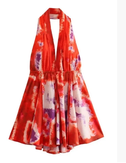 Nigikala Nigikala Women's Explosive Print Collar With Bare Back Hanging Neck Dress