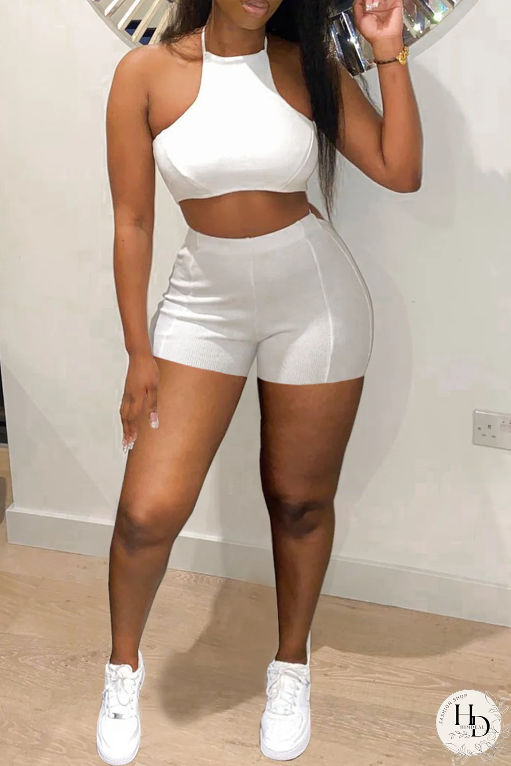 Red Sexy Solid Hollowed Out Halter Sleeveless Two Pieces