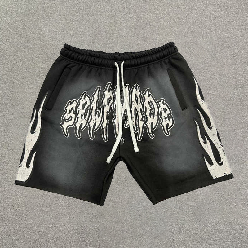 Vintage Letters Flames Print Graphic Shorts - SOPULA