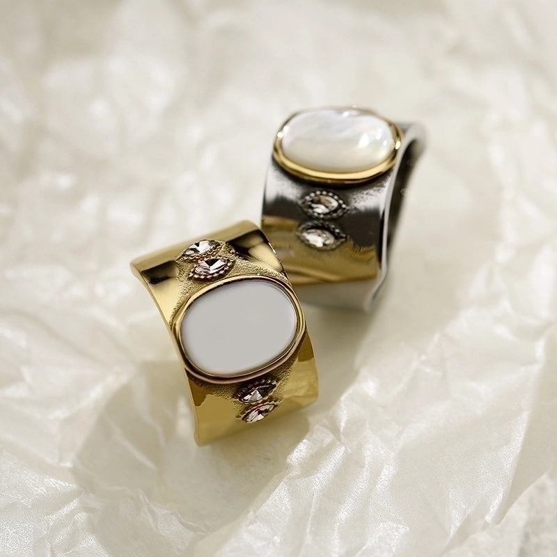 Retro Geometric Titanium Steel Rhinestones Opal 18K Gold Plated Plating Inlay Rings