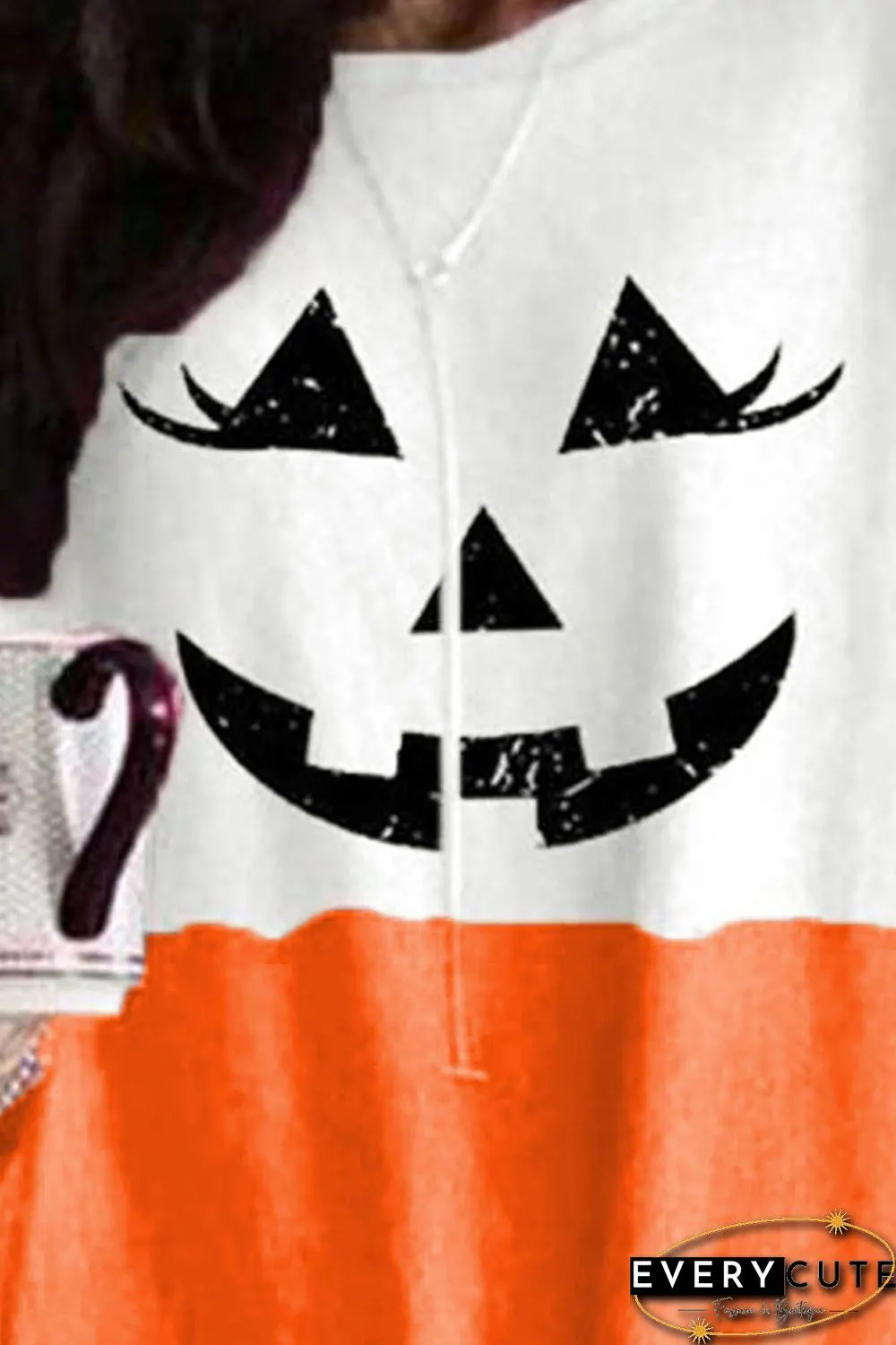 Orange Halloween Print Contrast Tunic Top