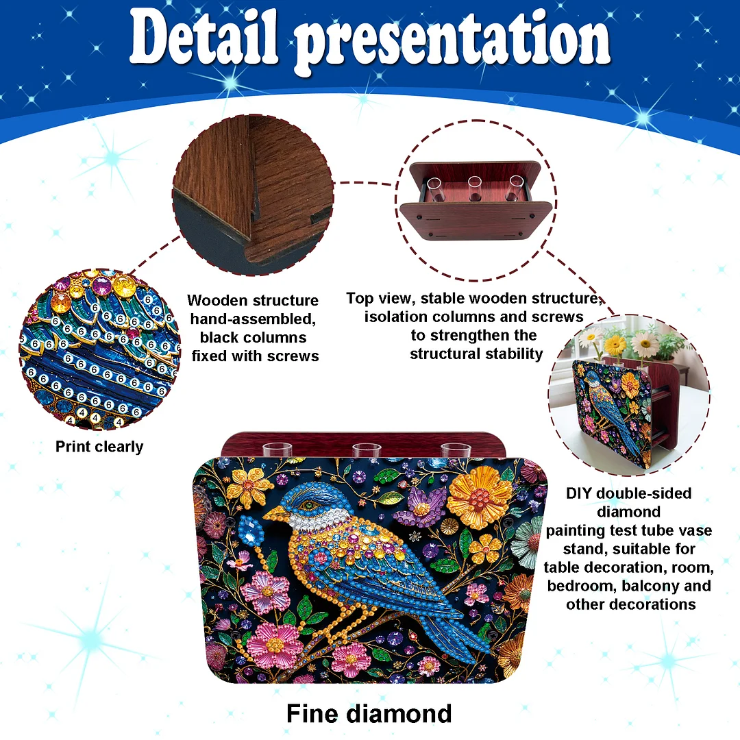 Bird DIY Flower Vase Wooden Double Sided Desktop Diamond Art Kit for Home Decor