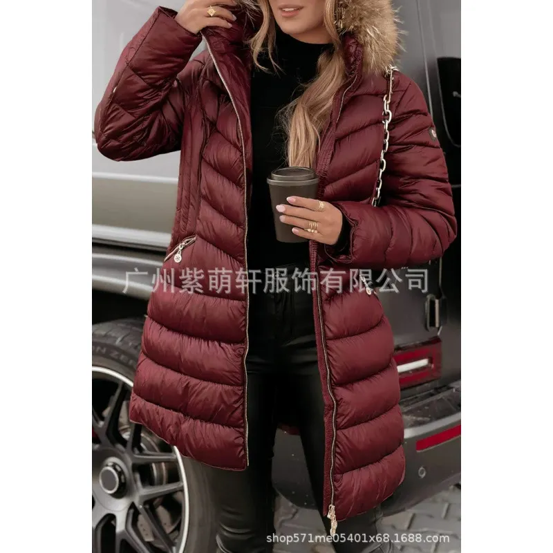 Nigikala Nigikala Thick Hooded Cotton Clothes Women's Long-Haired Collar Fashion Cotton Jacket Winter Cotton Clothes Women