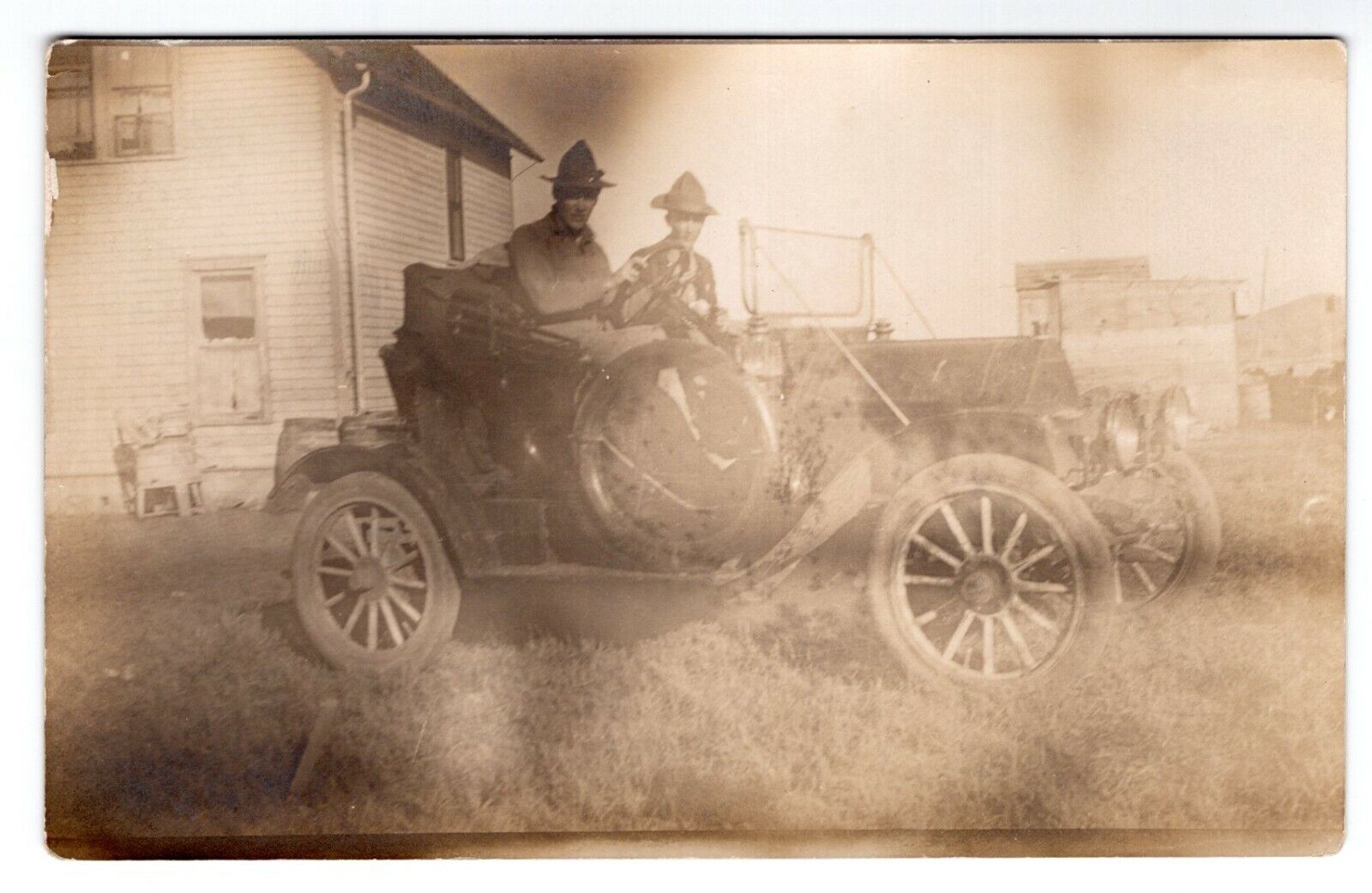 WWI WW1 US Army Soldiers in Antique Military Car Real Photo Poster painting RPPC Postcard