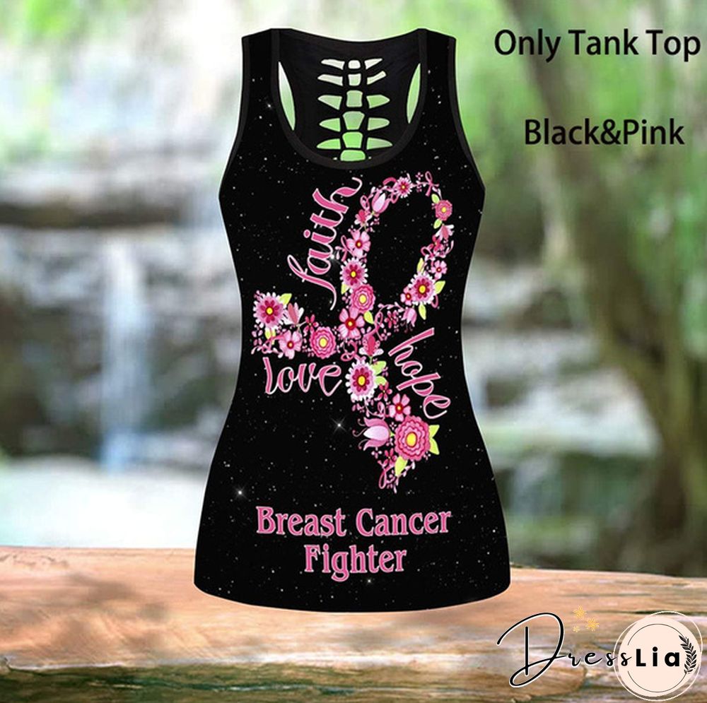 Breast Cancer-Faith Hope Love 3D Print Two Pieces Set Sleeveless Shirt And Legging Summer Combo Tank Top & Legging Outfit Plus Size S-5Xl