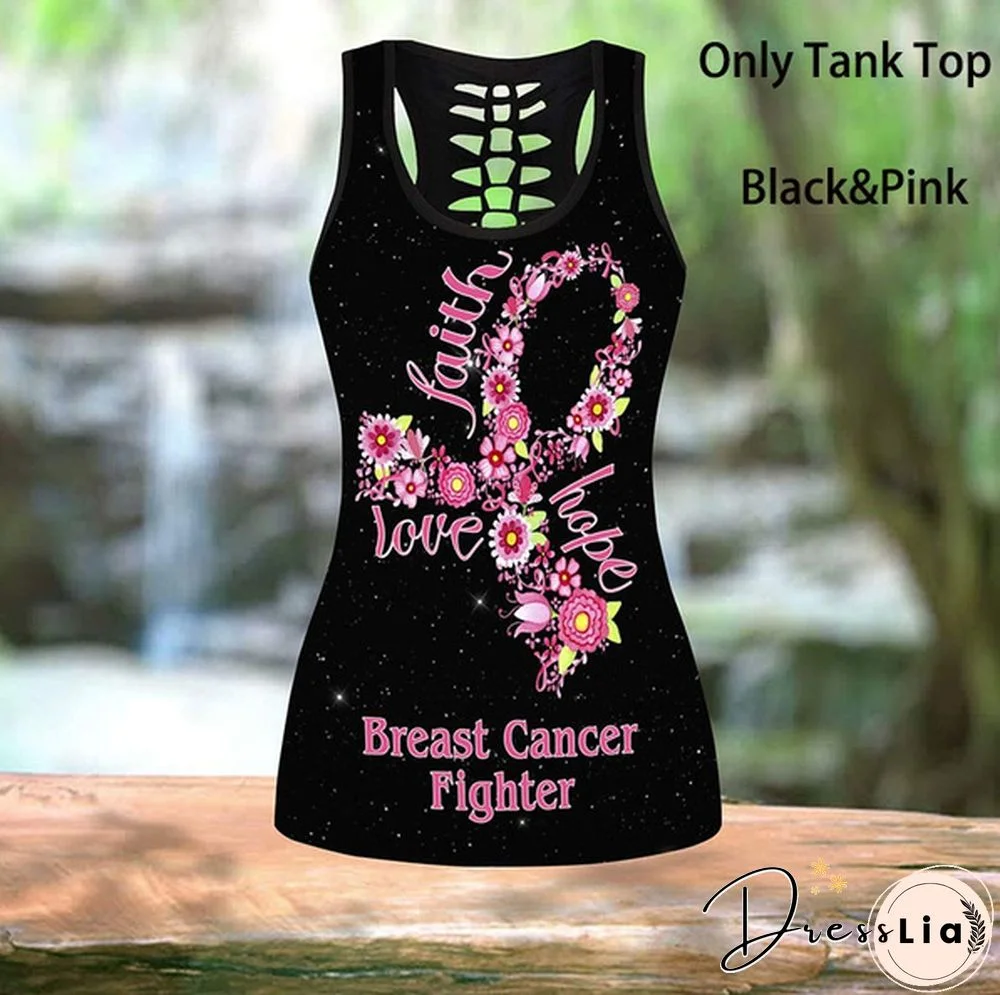 Breast Cancer-Faith Hope Love 3D Print Two Pieces Set Sleeveless Shirt And Legging Summer Combo Tank Top & Legging Outfit Plus Size S-5Xl