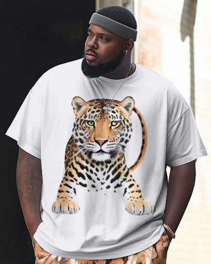 Men's Large Size Casual Tiger Splash Ink Street Retro Hip-Hop Two-Piece Set