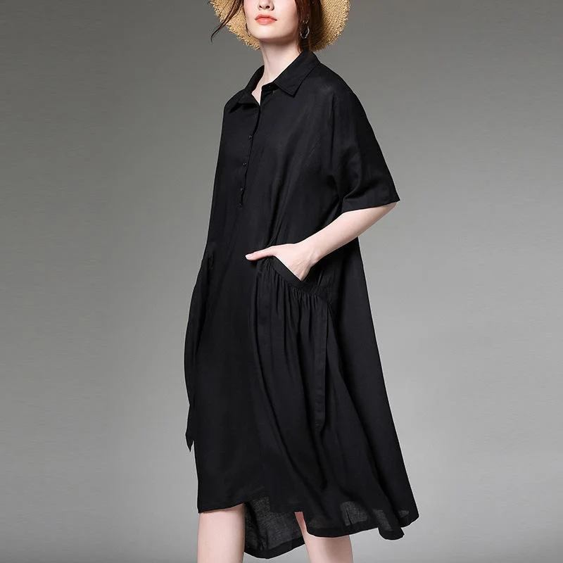 Women's new elegant linen cotton lapel dress