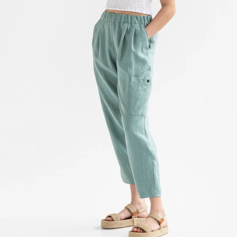 Rotimia High waist cotton and linen casual pants