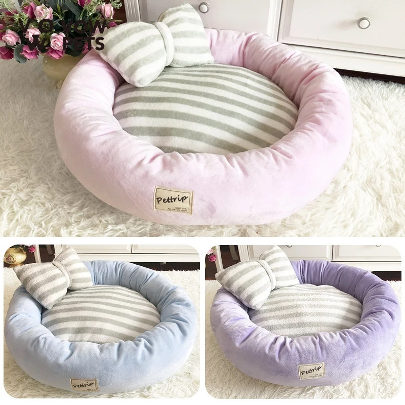 Cute Bow Round Pet Bed