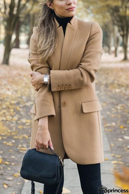 High Collar Button Pocket Coat
