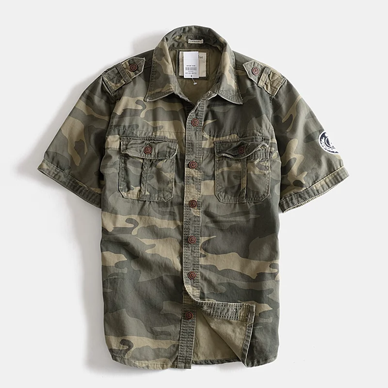 Outdoor Camouflage Short-sleeved Multi-pocket Cotton Shirt