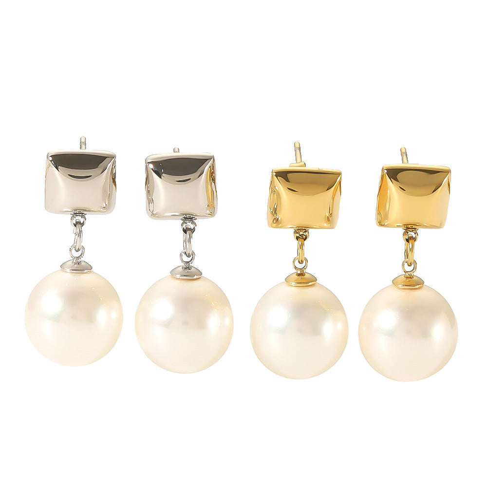 IG Style Pearl Rhombus Geometric Stainless Steel Electroplating Earrings