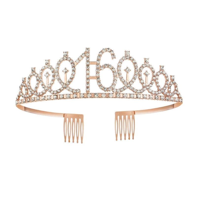 Women’s IG Style Shiny Number Crown Alloy Hollow Out Inlay Rhinestones Crown