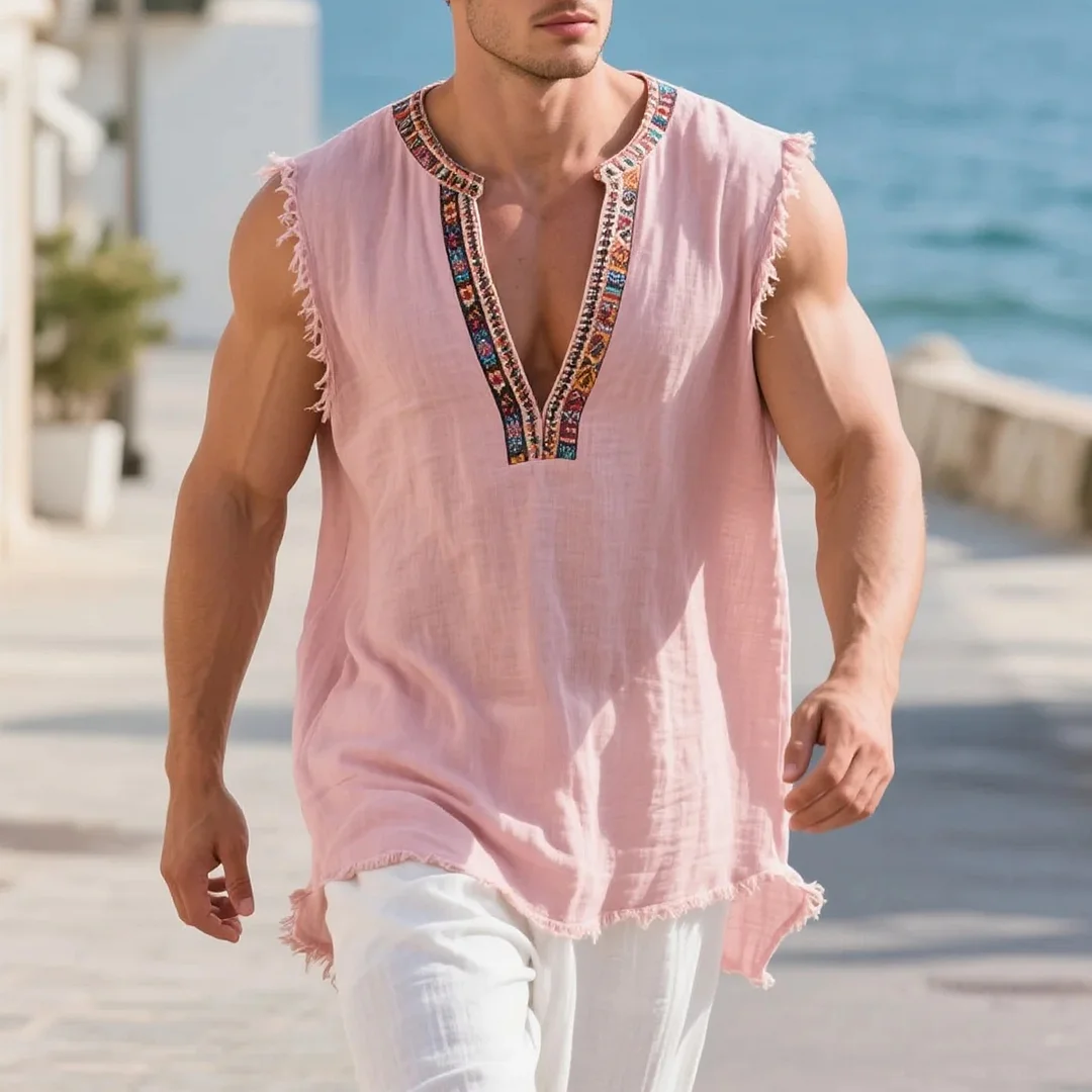  Stylish Sleeveless Embroidered Tunic for Men - Perfect for Summer Beachwear