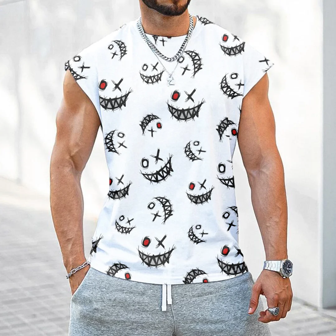 Men's Fashion Smiley Print Sleeveless T-Shirt Tank Top