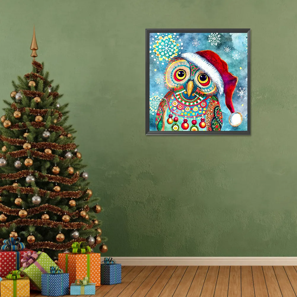 Full Round Diamond Painting 30*30cm - Christmas Owl