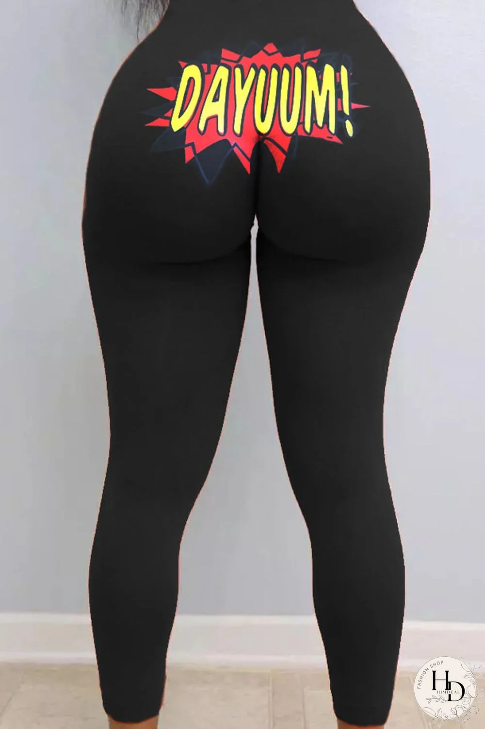 Black yellow Sexy Print Skinny Bottoms