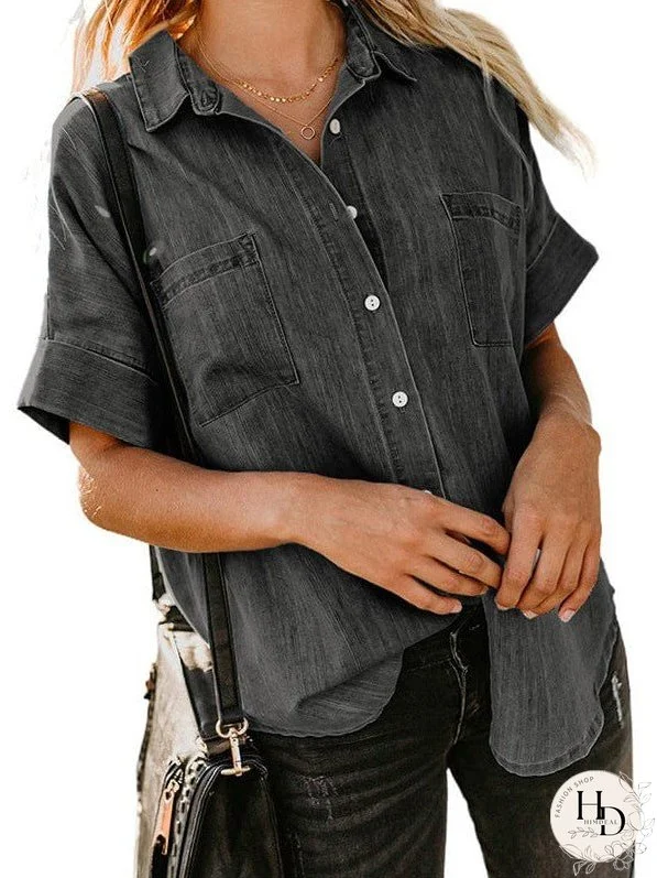 Women's Striped V-Neck Denim Shirt