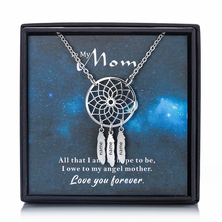 Personalized Dream Catcher Necklace with Engraving 3 Names for Women