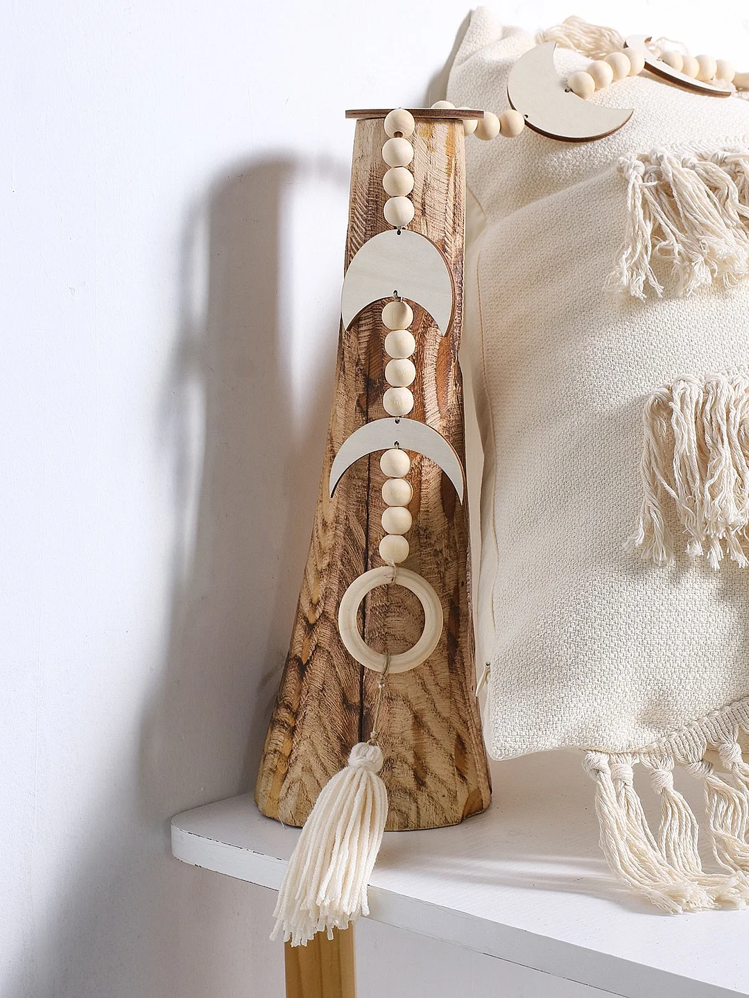 Moon Phase Wall Hanging Ramadan Decoration Wood Beaded Garland With Tassel Boho Home Decor Farmhouse Moon Decor Room Decoration