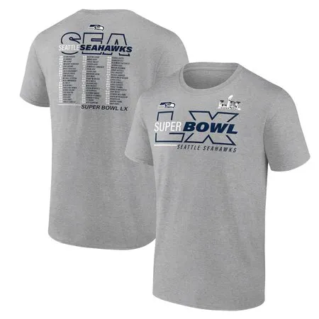 Men's Seattle Seahawks  Heather Gray Super Bowl LX Roster T-Shirt