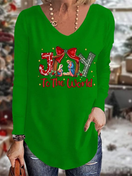 Women's Long Sleeve Scoop Neck Graphic Printed Tops