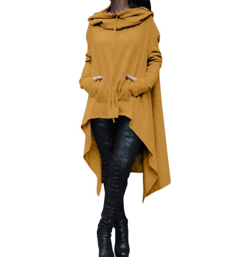 Solid Color Long Irregular Hooded Sweatshirt