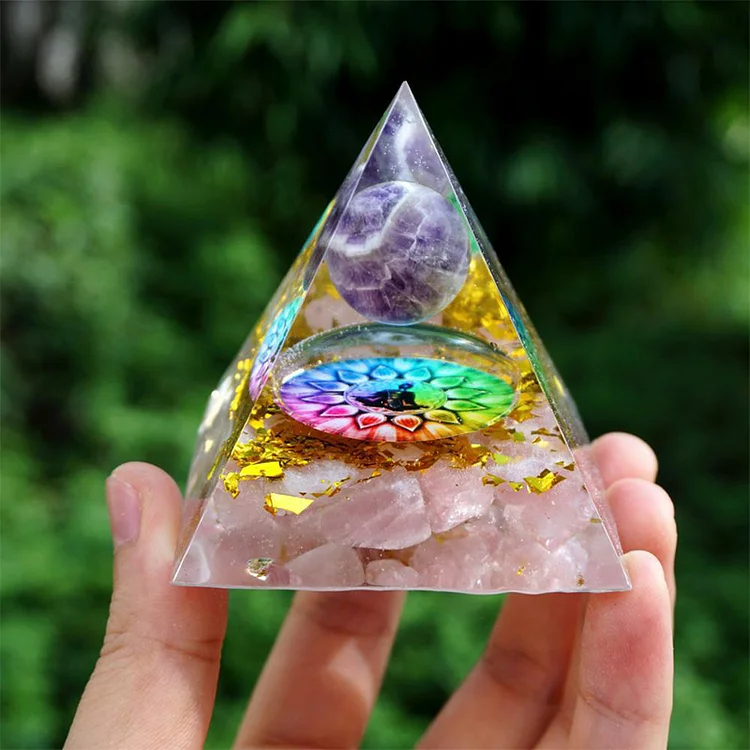 Amethyst with Rose Quartz Natural Orgone Pyramid