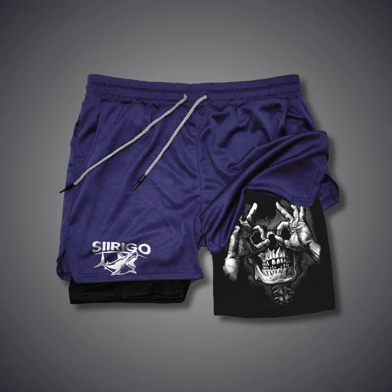 SKULL WITH OK PATTERN GRAPHIC GYM PERFORMANCE SHORTS