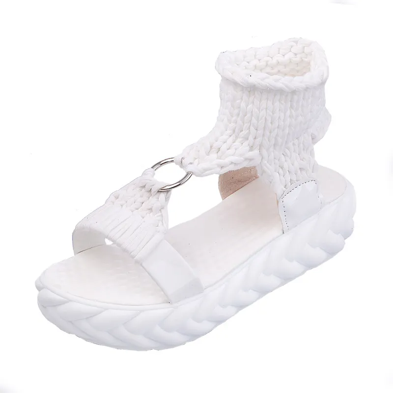 Yyvonne Thick-Soled Soft-Soled Toe-Ss Cake Thick-Soled Sandals Comfortable Knitted Knitted Roman Shoes Sandal