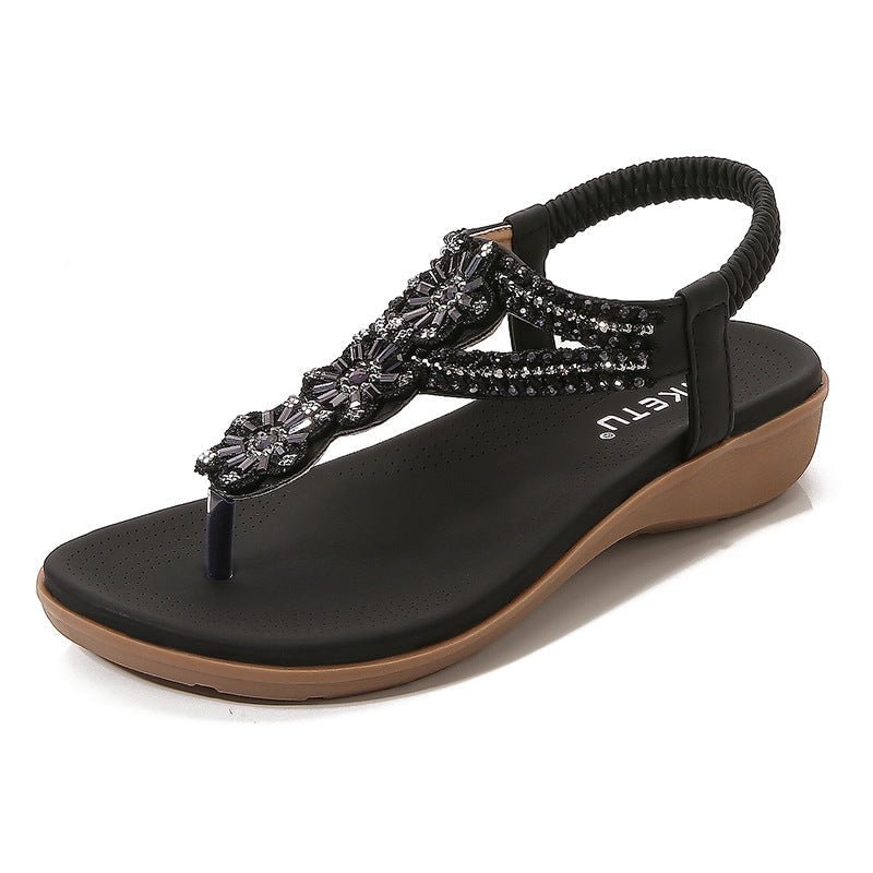 Vintage Rhinestone Beaded Soft Comfortable Beach Sandals
