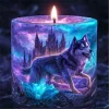 Lila Lichtkerze Wolf - runder Bohrer Diamantmalerei - 35*40cm