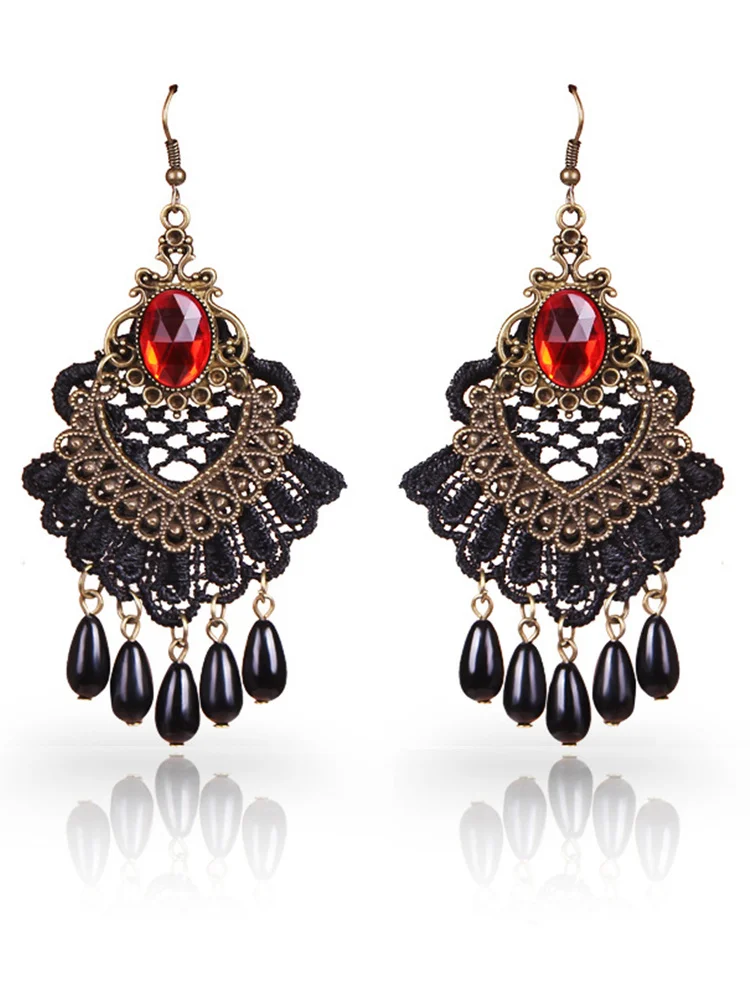 Halloween Gothic Lace Crystal Vintage Earrings