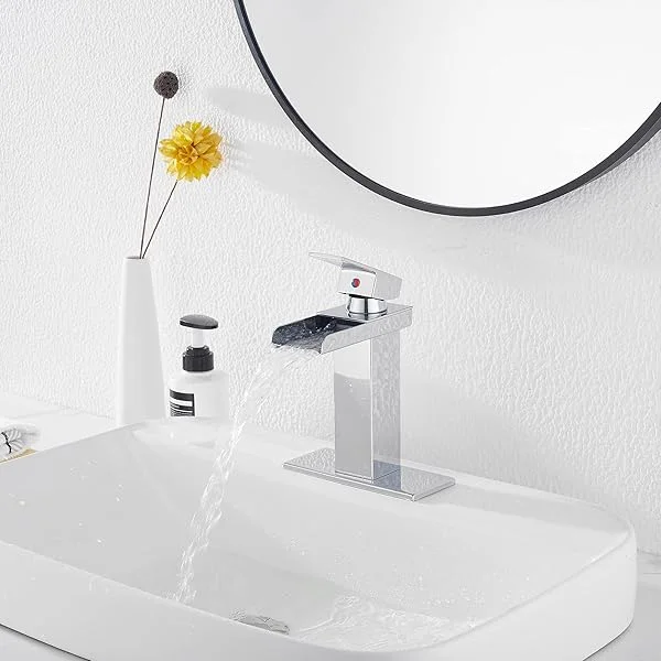 Chrome Waterfall Bathroom Sink Faucet Single Handle One Hole Basin Mixer Tap Lavatory Faucets