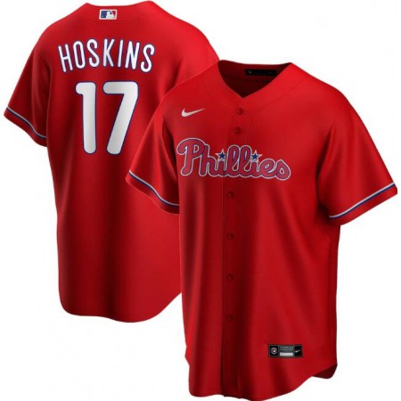 Men's Philadelphia Phillies #17 Rhys Hoskins Red Cool Base Stitched Jersey EHRF