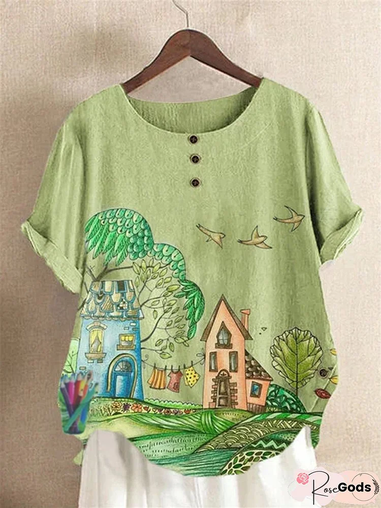 Green Cotton-Blend Floral-Print Vintage T-Shirt