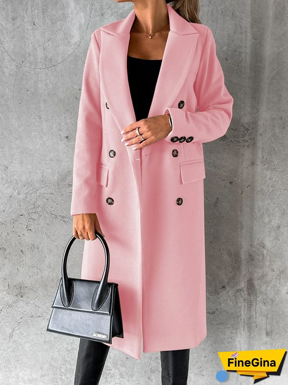 Fashion Lapel Double-Breasted Solid Color Long-Sleeved Coat Coat