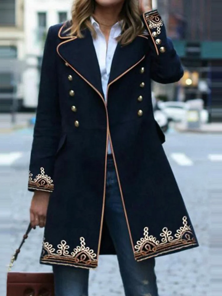 Casual Floral Lapel Collar Button Long Sleeve Mid Length Coat