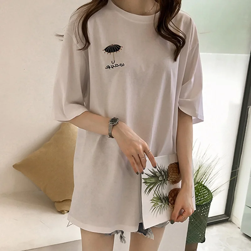 Uveng Uveng Summer New Embroidered Short-Sleeved T-Shirt Women With The Same Clothes Korean Version Versatile Medium Long Top Women