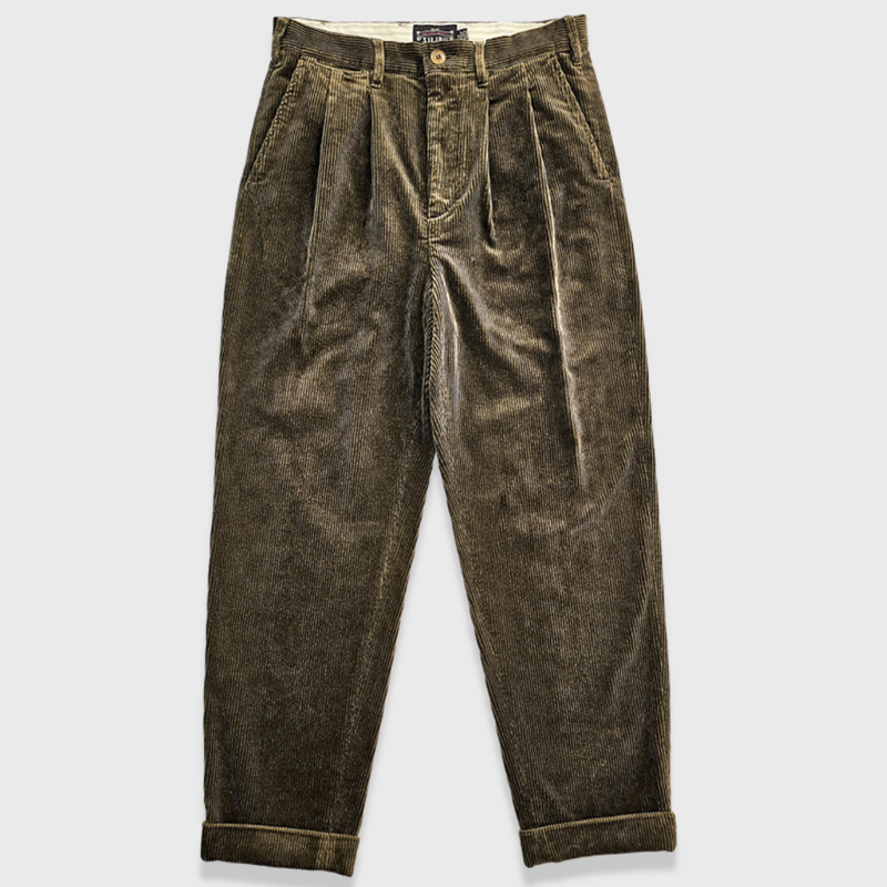 Loose Double Pleat Corduroy Slightly Tapered Casual Pants